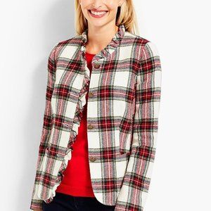 Ruffle-Trim Shetland Tartan Plaid Jacket/Blazer, 2P